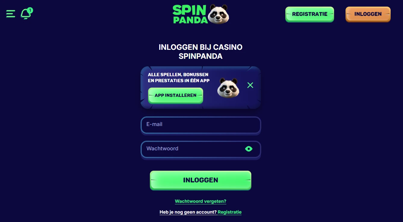 Inlogformulier van SpinPanda